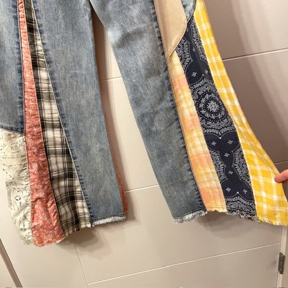 NWT Three Bird Nest Magnolia Patchwork Flare Wide Leg Jeans Size Small - Picture 10 of 16